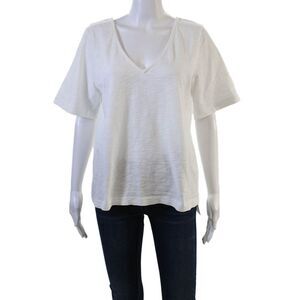 Leallo Womens Basic V-Neck White Cotton T-Shirt Short Sleeve Size M